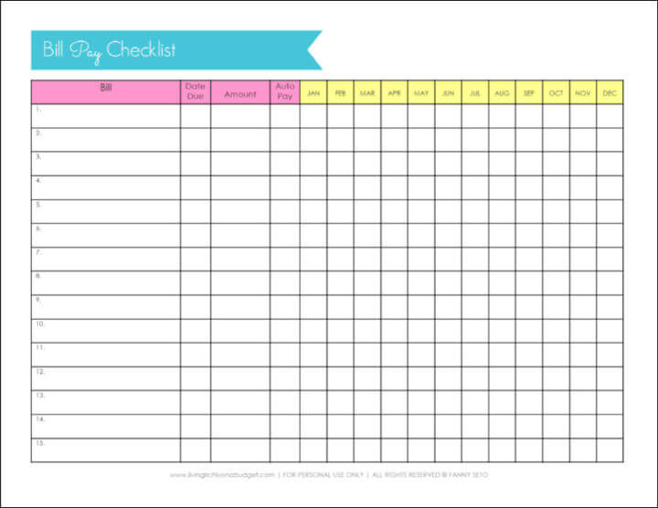 bill pay checklist digital