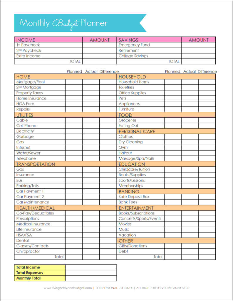 Printable Budget Worksheet Template