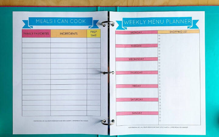 meal planning binder