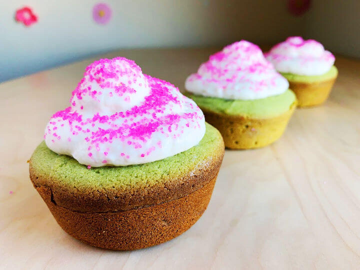 Green Tea Mochi Cupcakes in a row