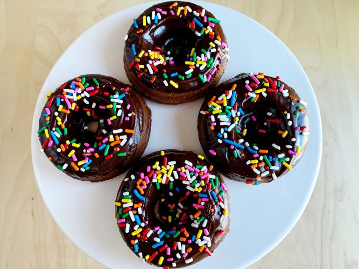 chocolate mochi dounts on a plate