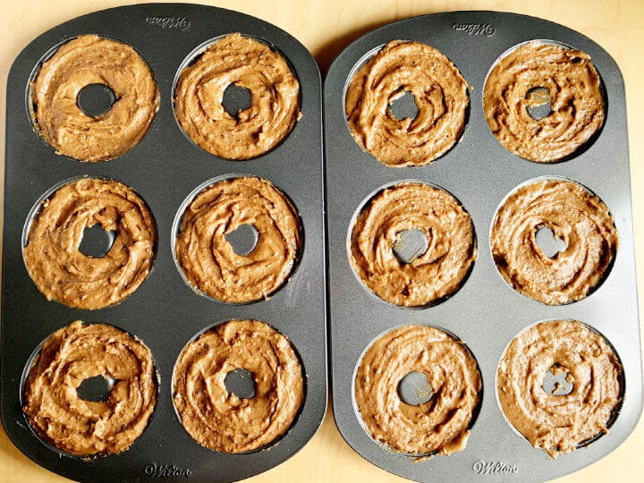 chocolate mochi donut batter in pan