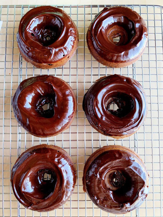 chocolate frosting on mochi donuts