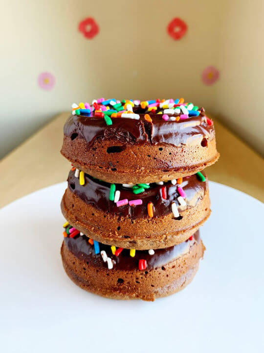 chocolate donuts stacked
