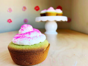 matcha mochi cupcakes on table