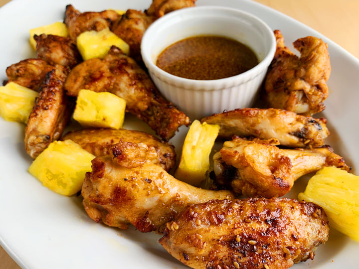 teriyaki wings with pineapple chunks