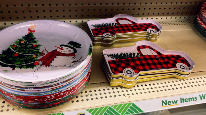 christmas plates shaped like a truck and plate with snowman and christmas tree
