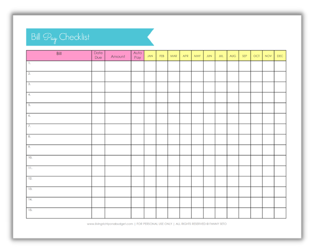 bill pay checklist