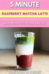 raspberry matcha latte in a glass