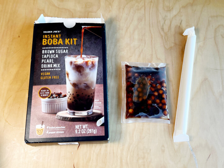 instant boba kit box with boba pouch and a straw