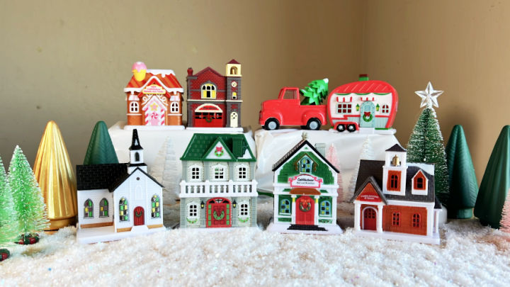 mini christmas houses with snow