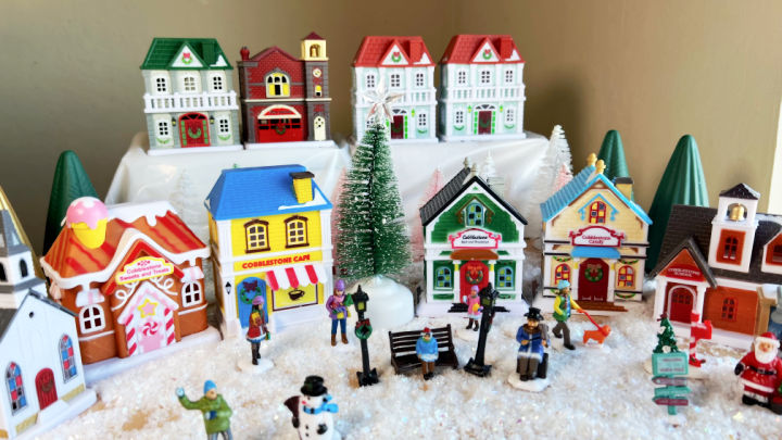 mini christmas houses with snow