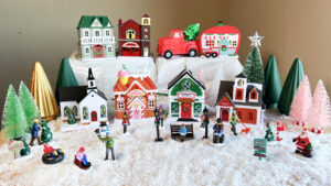 mini christmas houses with snow