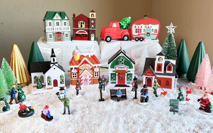 mini christmas houses with snow