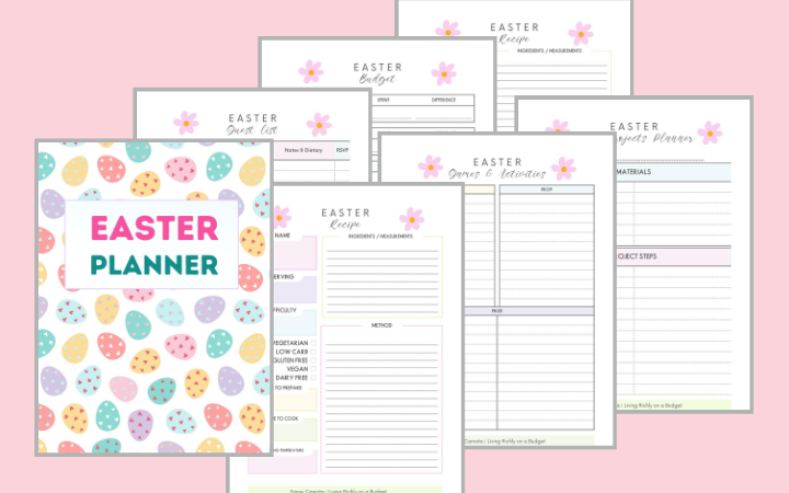Easter Planner with 7 sheets on pink background
