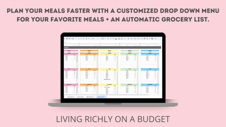 Meal Planner Google Sheets in laptop